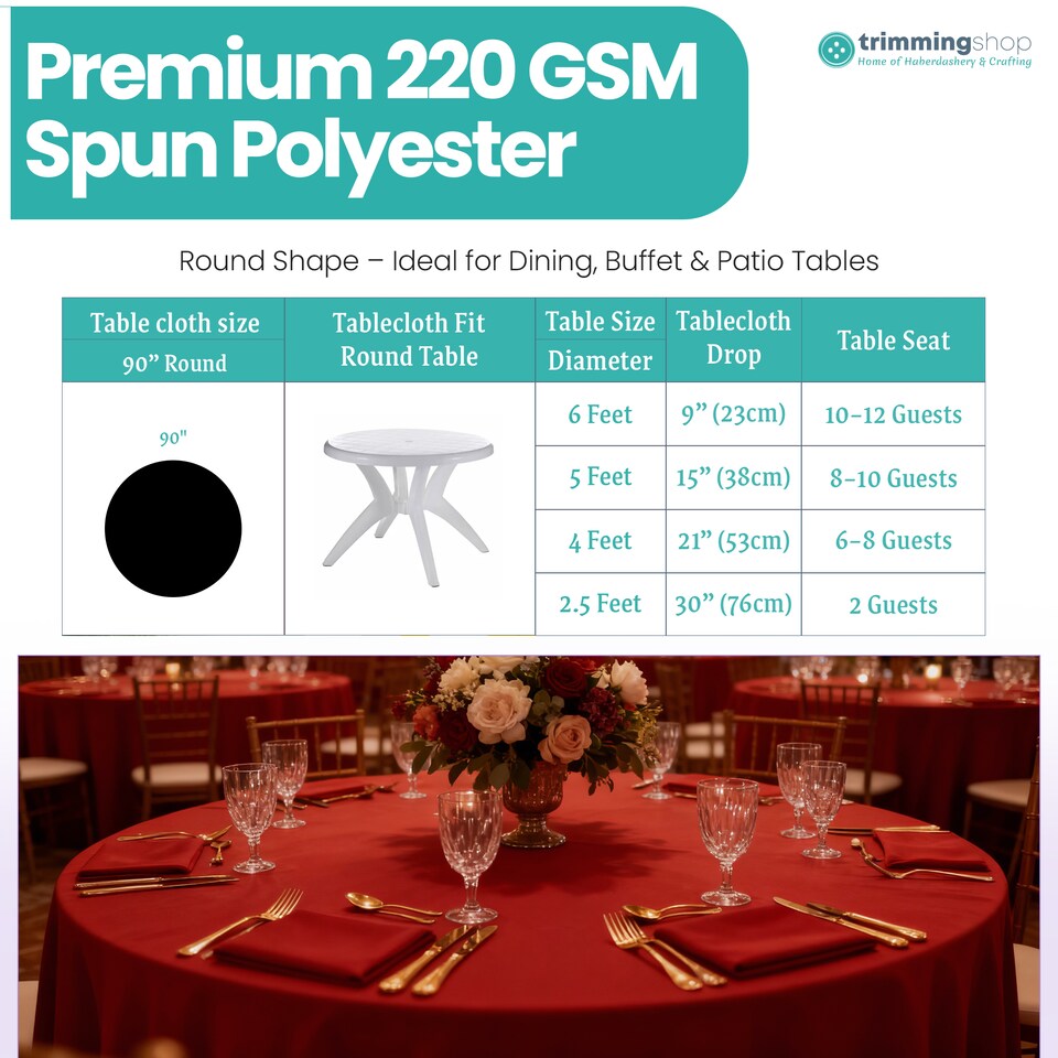 image 1 of Round Polyester Tablecloth, 220GSM Washable Table Linen - 90 Inch