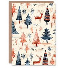 Winter Forest Trees Reindeer Snow Folk Blank For Him Or Her Art Xmas Festive Christmas Card