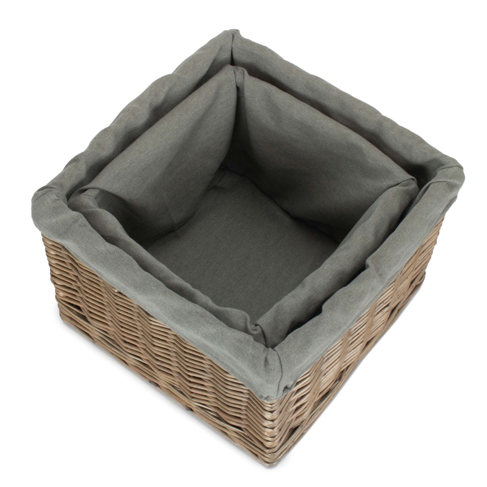 image 1 of Set of 2 Square Antique Wash Grey Lined Storage Basket | Grey | Grey | Not provided