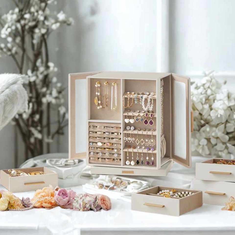 image 1 of Large Jewellery Organiser Box With Storage Drawers White