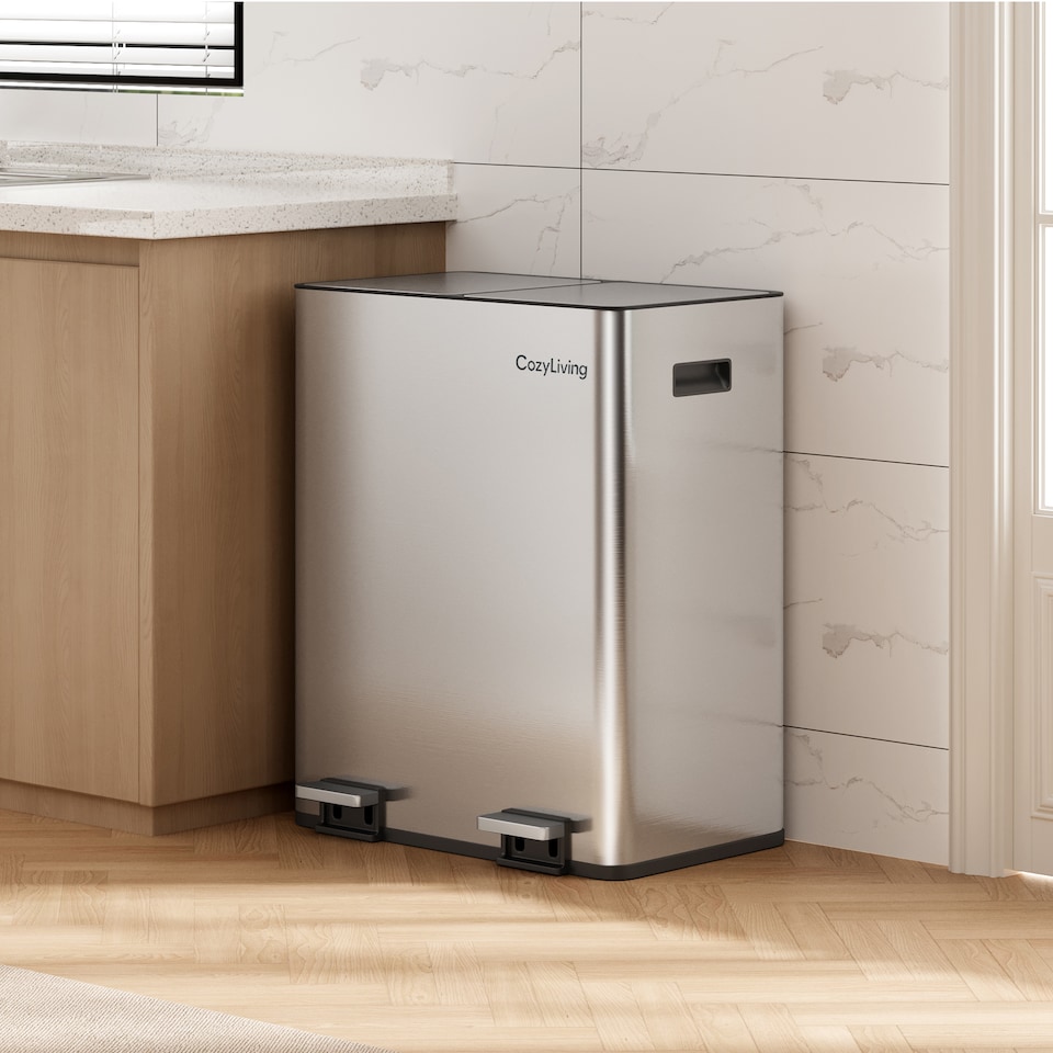 image 1 of 60L Dual Pedal Bin Recycling and General Waste Kitchen Bin (2x30L)