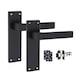 image 2 of Golden Grace 5 Sets Victorian Straight Delta Door Handles in Matt Black with 1 Pair of 3" Ball Bearing Hinges & Latches Pack - 150mm x 40mm Backplate Black