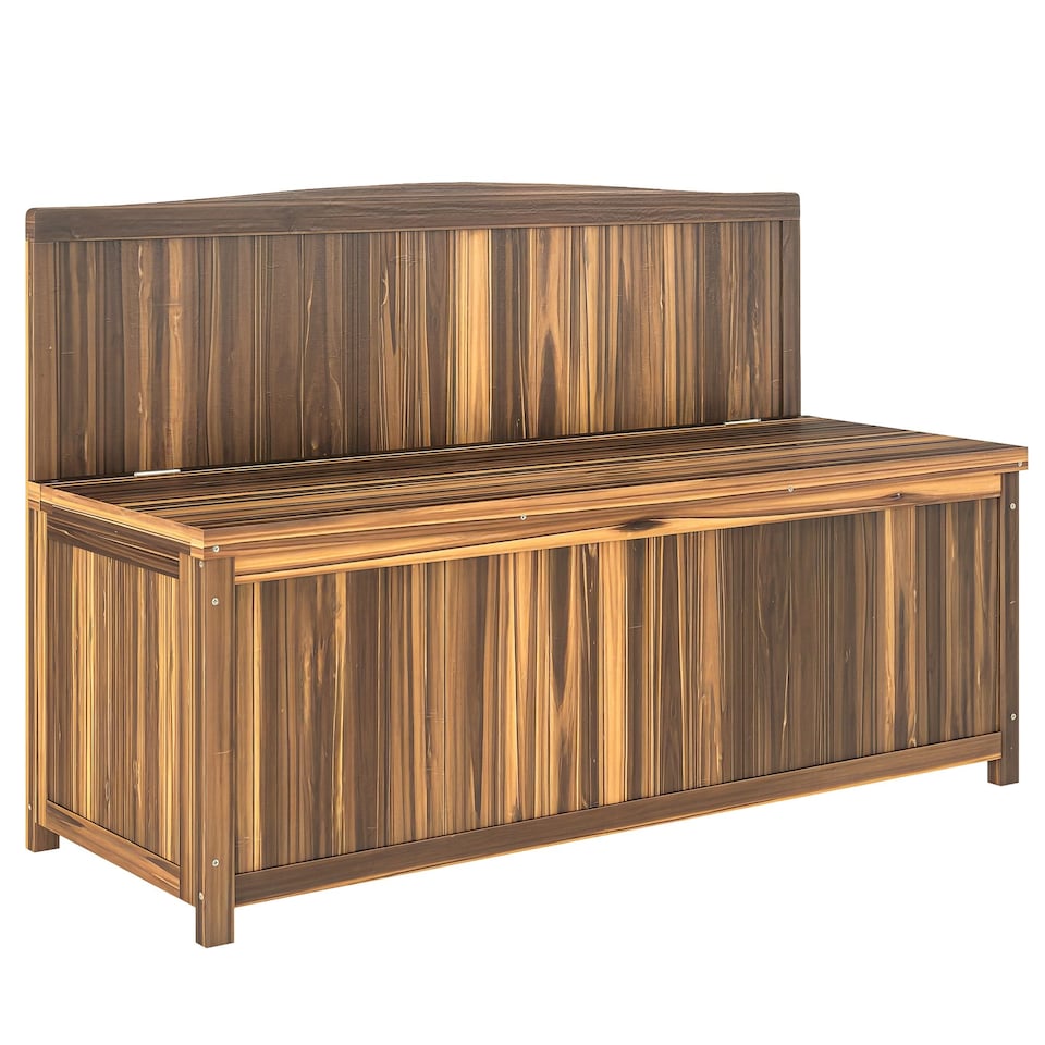 image 1 of Outsunny Wood Storage Bench for Patio, Outdoor Garden Seating, Brown