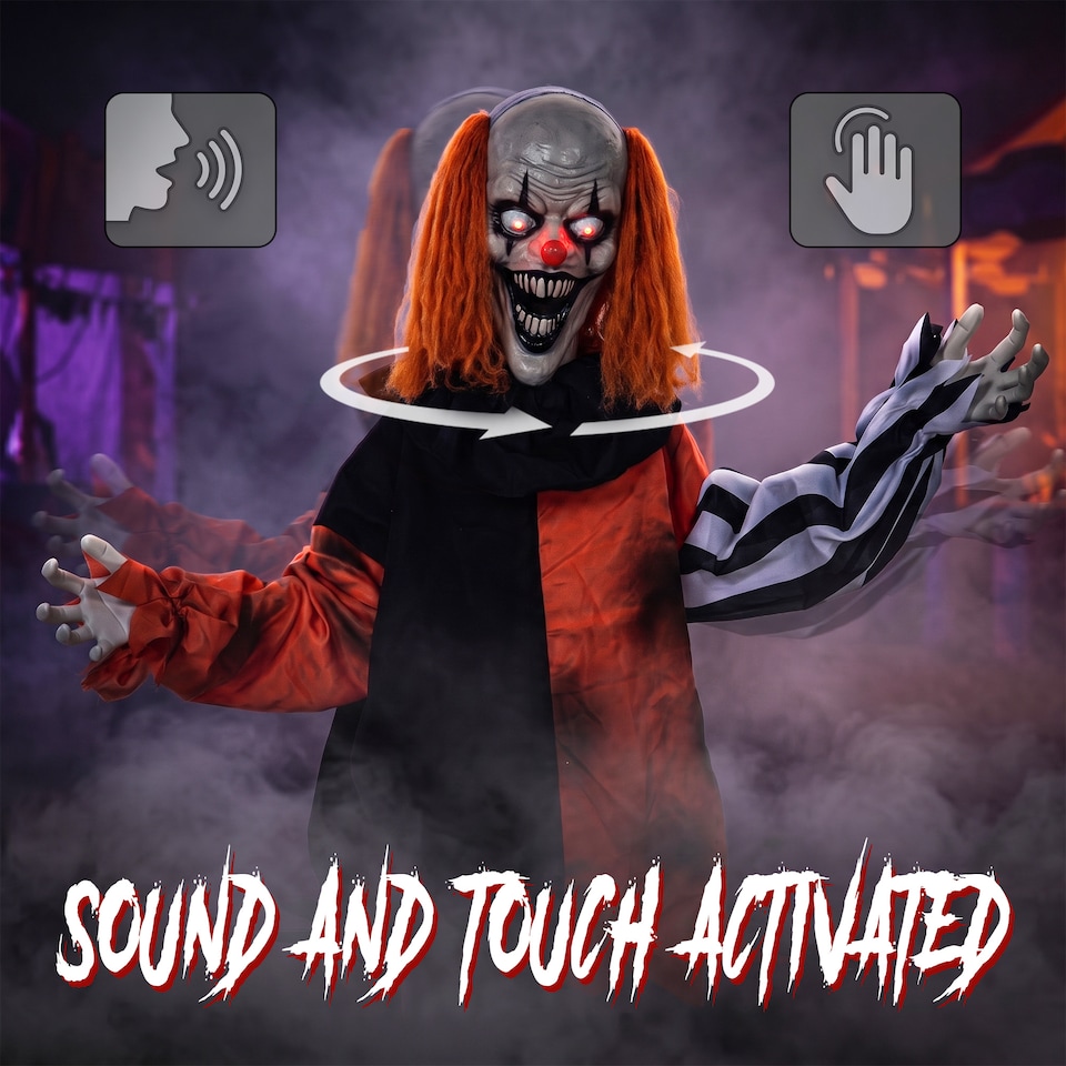 image 1 of HOMCOM Animated Halloween Clown with Face Changing Animatronics