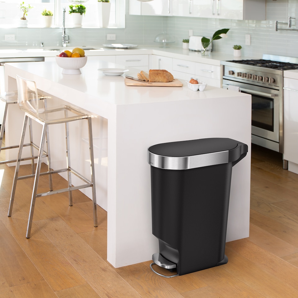 image 1 of Simplehuman 40L Slim Pedal Kitchen Bin with Liner Rim, Black Plastic