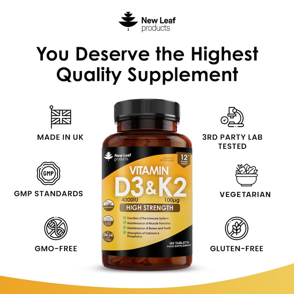image 1 of Vitamin D3 & K2 Tablets D3 4000iu & K2 100mcg 365 Tablets