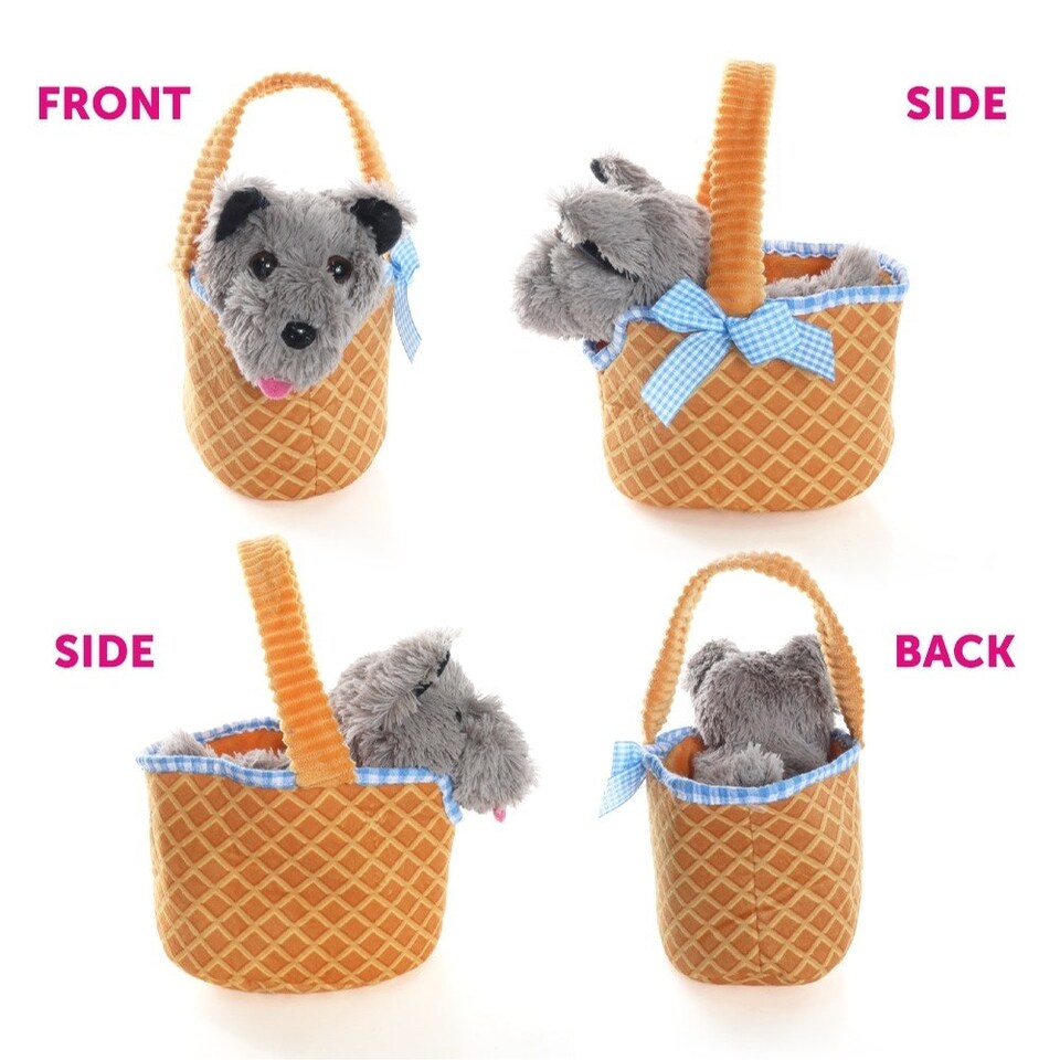 image 1 of Soft Gingham Basket & Toto Dog Set Grey | One Size