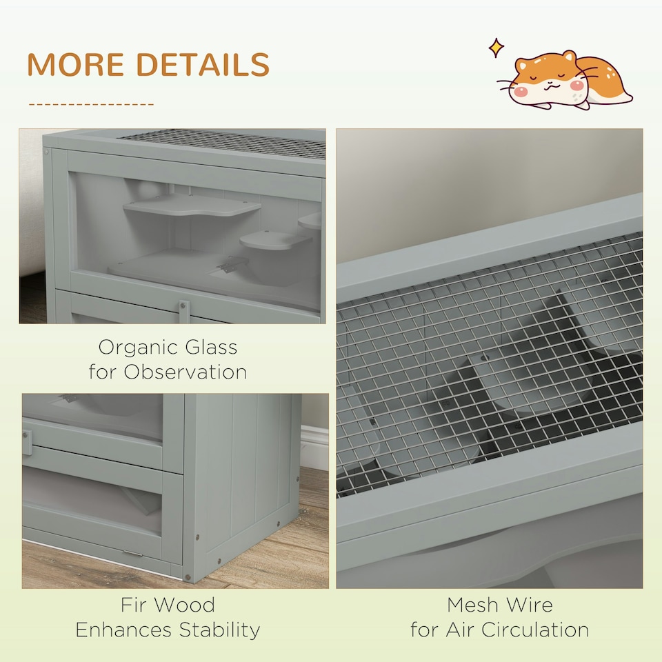 image 1 of PawHut 2 Levels Wooden Hamster Cage Mice Rodents Hutch Small Animals