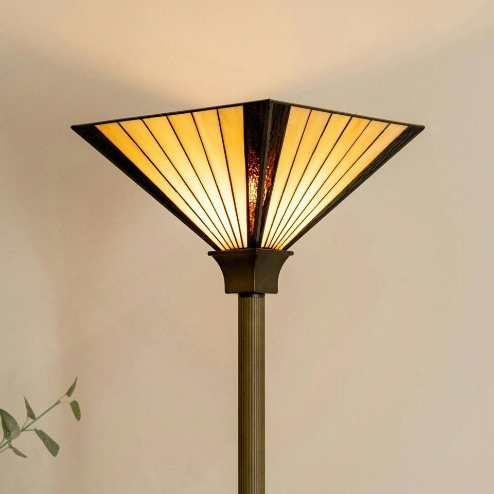 image 1 of ValueLights Tiffany Gold Floor Lamp Yellow Uplighter Lamp Shade Gold