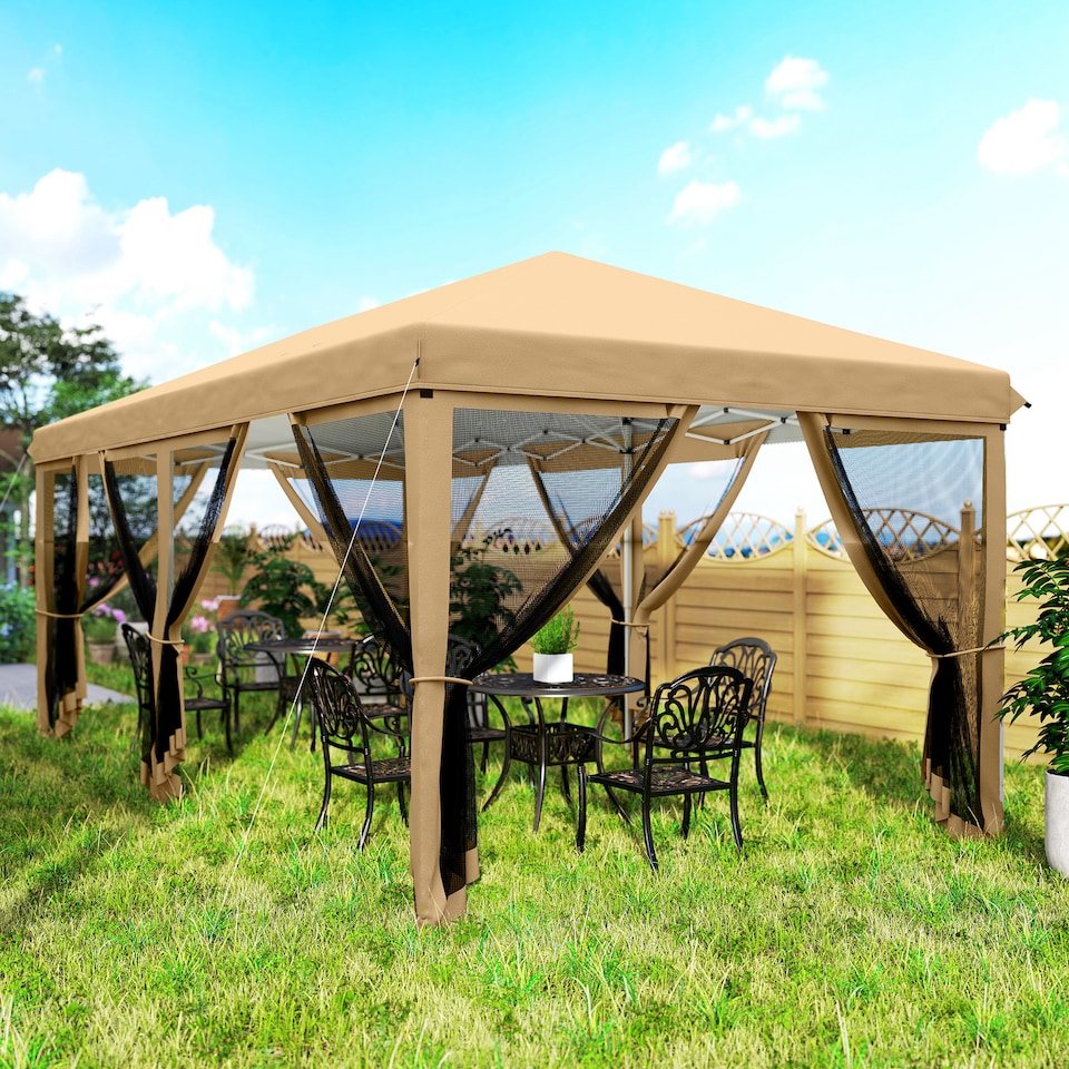 image 1 of Outsunny 6 x 3(m) Pop Up Party Tent Canopy with 6 Removable Sidewalls Beige