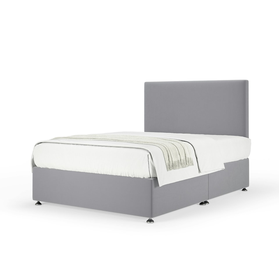 image 1 of Memory Maestro Memory Foam Silver Plush Velvet Divan Set And Valencia Headboard King Size