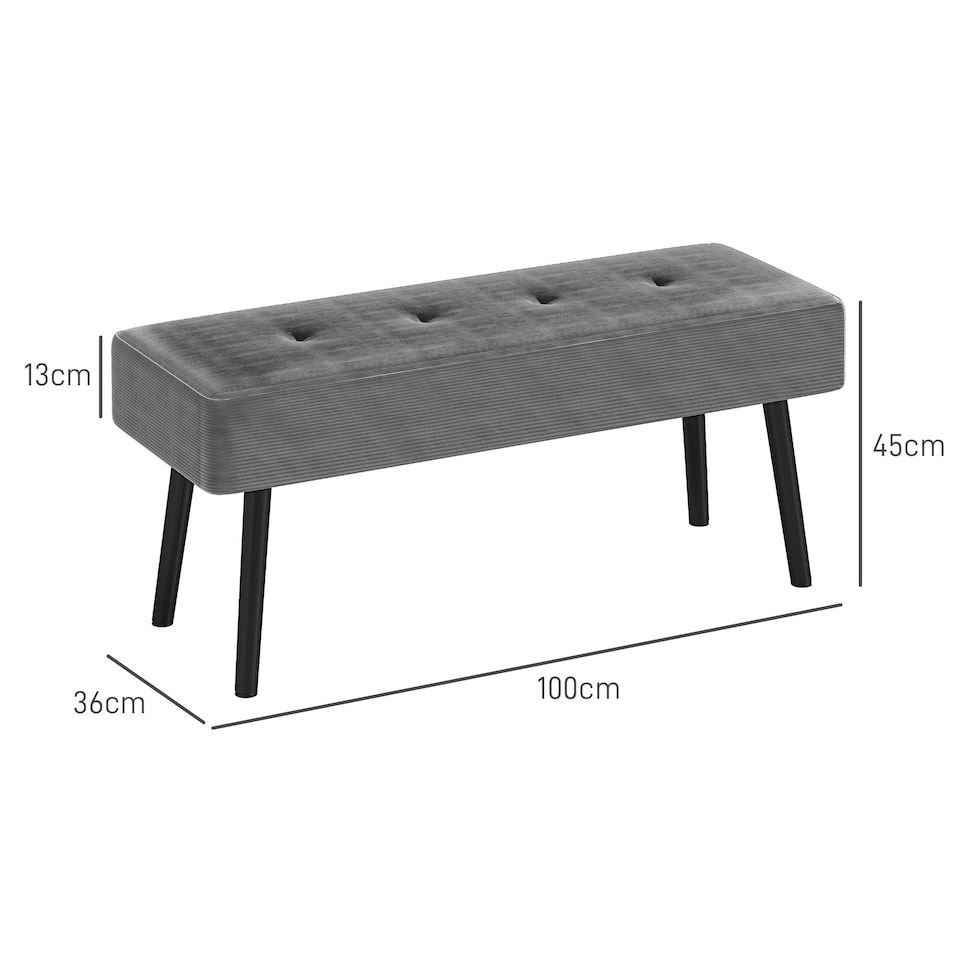 image 1 of HOMCOM End of Bed Bench with Thick Padding and Steel Legs for Entryway, Grey