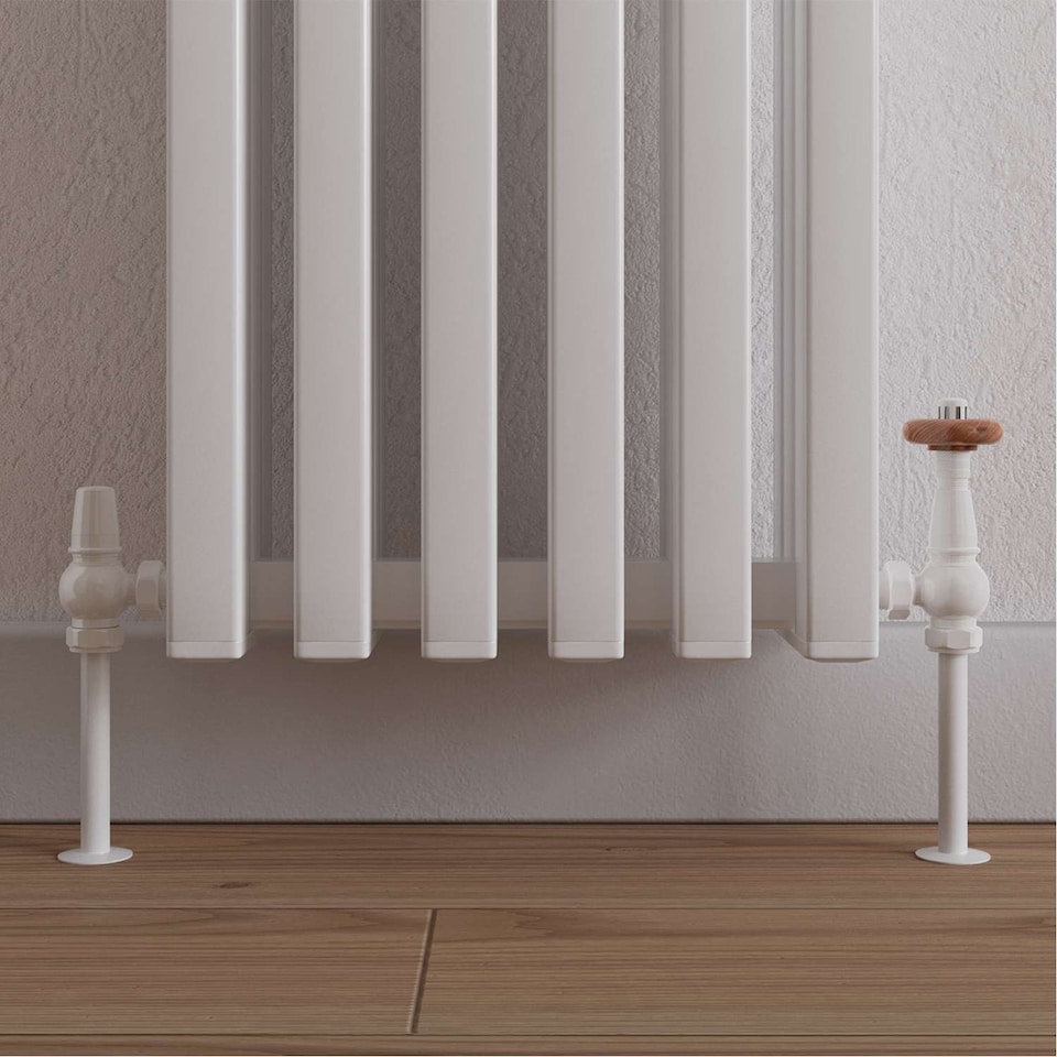 image 1 of Derry Traditional - White Thermostatic Radiator Valve & Lockshield Angled 8mm