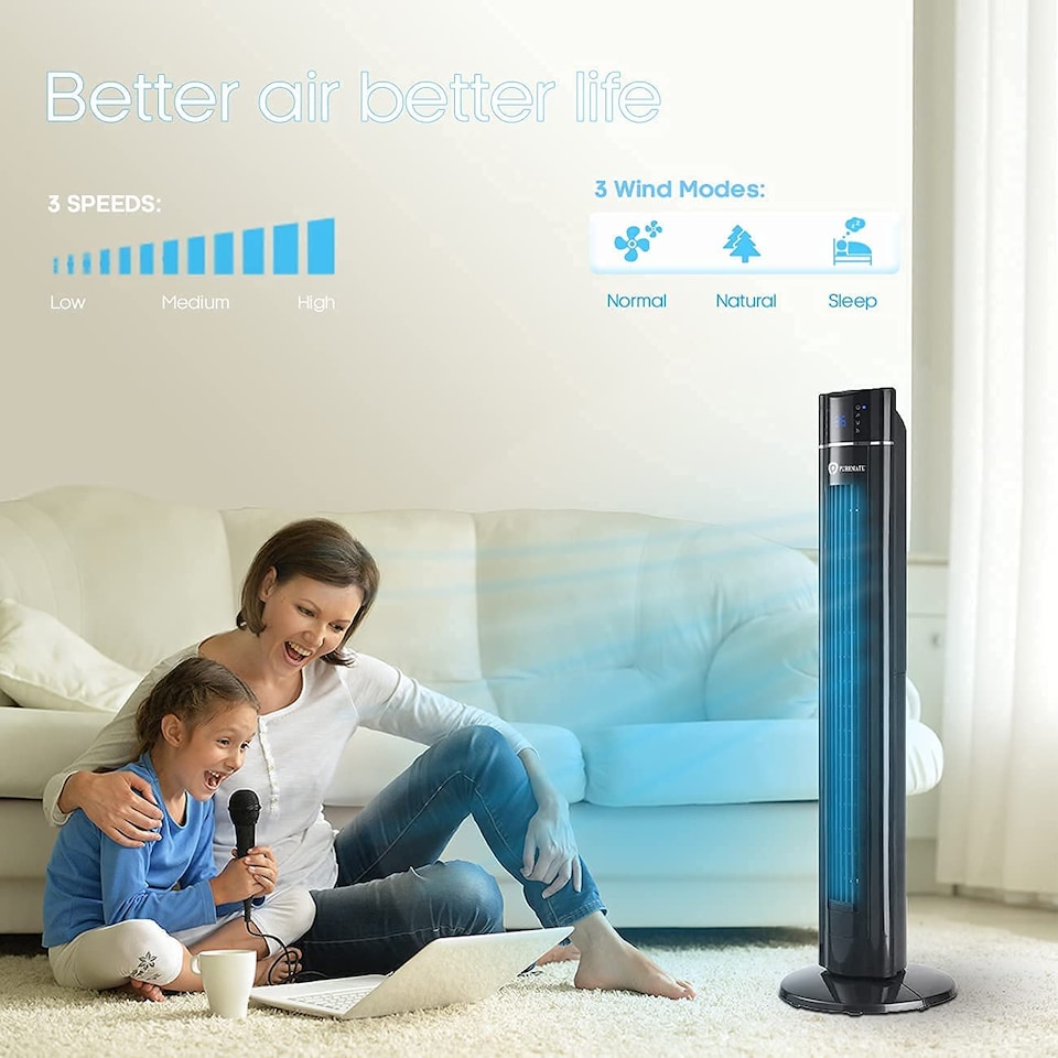image 1 of 43 inch Oscillating Tower Fan with air Purifier and Aroma Function Black