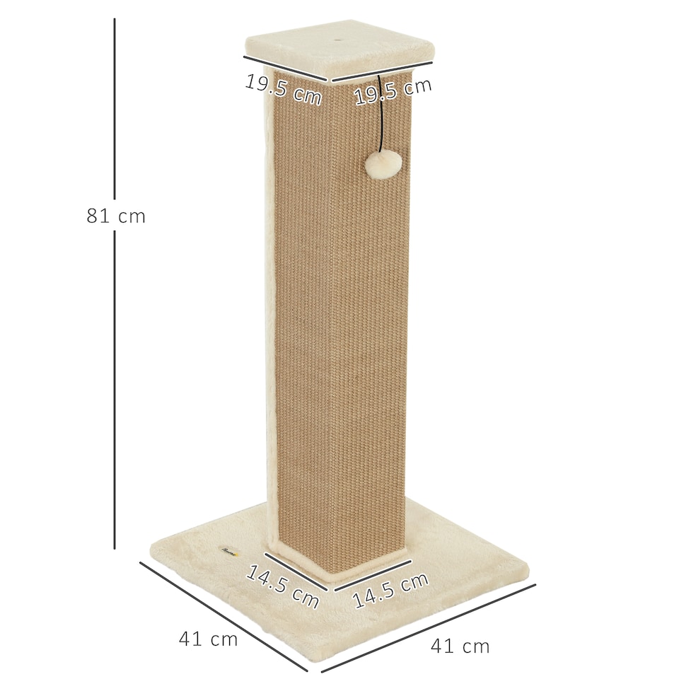 image 1 of PawHut Cat Scratching Post with Vertical Sisal Rope Ball Plush, 81cm