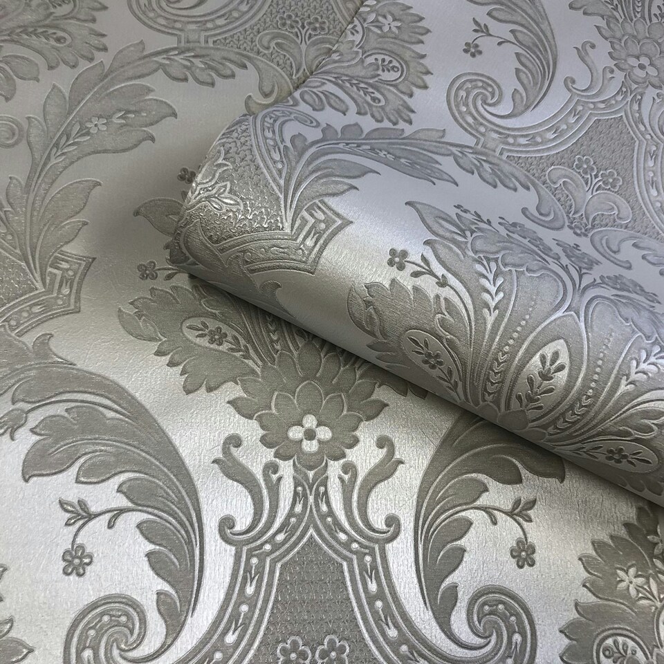 image 1 of Amara Damask Gunmetal Wallpaper Grey