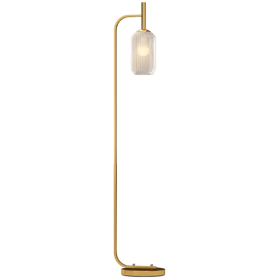 image 1 of HOMCOM Floor Lamp for Living Room with Glass Lampshade, Modern Standing Lamp with Foot Switch for Bedroom, Bulb not Included, Gold Tone