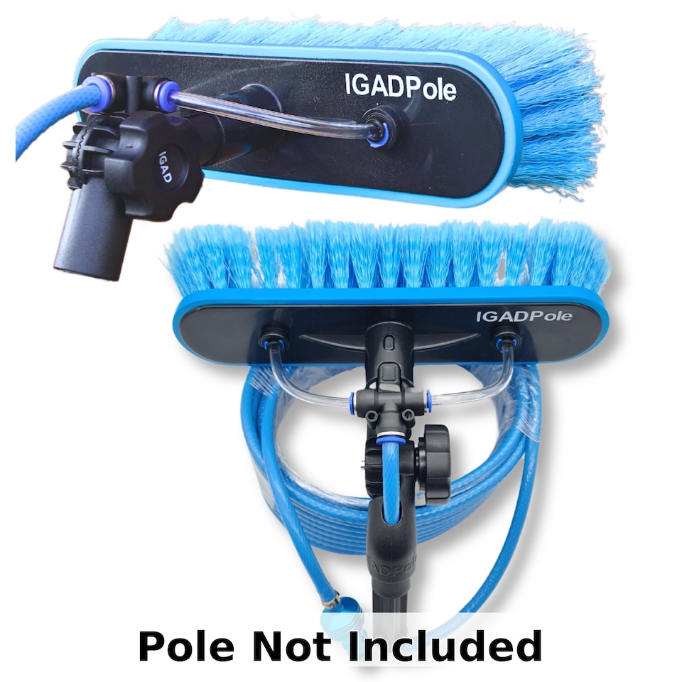 image 1 of IGADPole 10"(25cm) Soft Bristle Water-Fed Brush Only, 30ft(10m) Long Light Hose, ACME and IGAD new Connector compatible (no pole included)