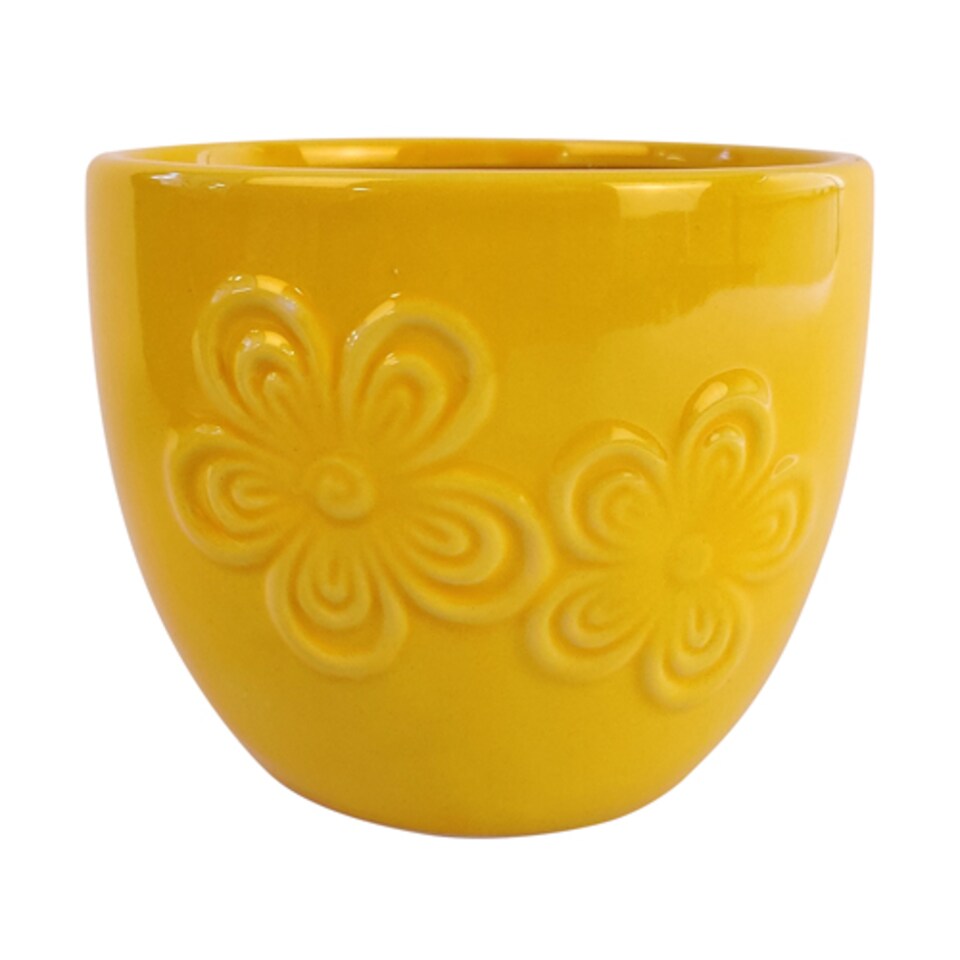 image 1 of Flower Embossed Indoor Plant Pot 11cm | Green | Green | M | 1