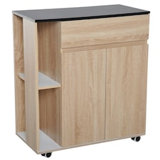 HOMCOM Kitchen Storage Trolley Cart Cupboard Rolling Island Shelves Locking