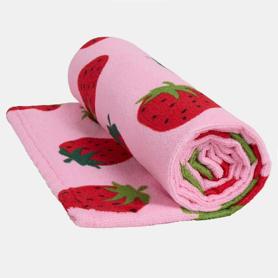 image 1 of OHS Strawberry Print Microfibre Absorbent Holiday Beach Bath Towel, 71x152cm - Pink