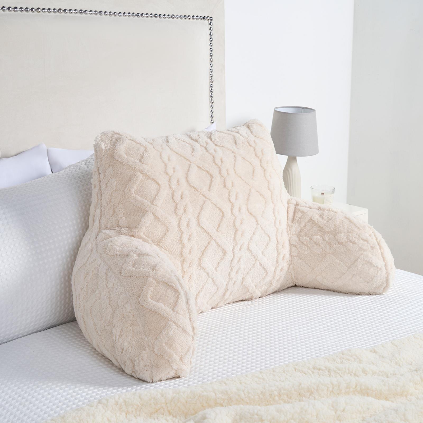 OHS Cable Knit Reading Pillow Super Soft Cuddle Cushion | Cream