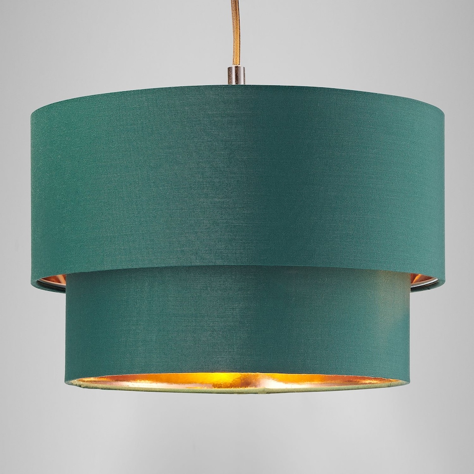 image 1 of Modern Forest Green Cotton Double Tier Ceiling Shade with Shiny Copper Inner | Green | Forest Green | 1