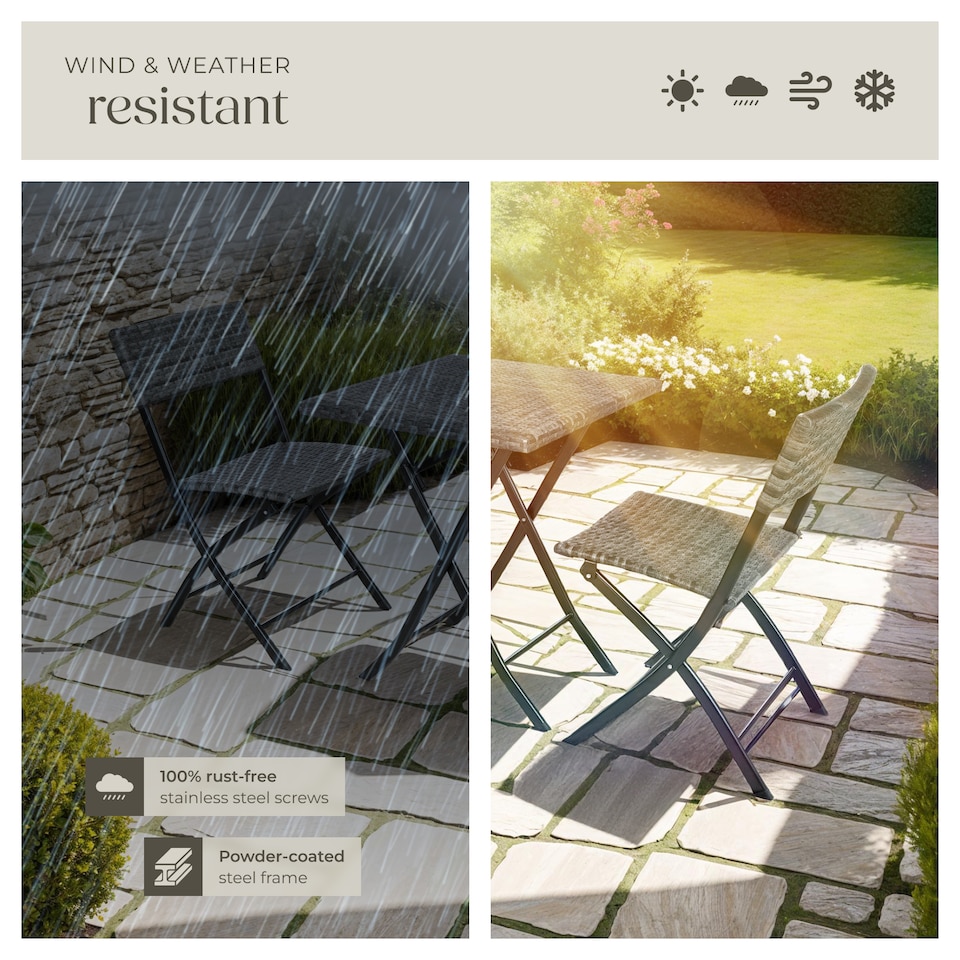 image 1 of Garden Furniture Set Trevi - 2 chairs, 1 table, bistro set, foldable | Grey | grey | 45 x 54,50 x 81 cm | 1