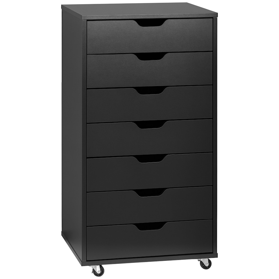 image 1 of Vinsetto Mobile Filing Cabinet, 7-drawer File Cabinet with Wheels, Black