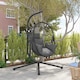 image 8 of Outsunny Outdoor Swing Chair with Thick Padded Cushion, Patio Hanging Chair with Metal Stand, Foldable Basket Egg Chair with Cup Holder, Rope Structure, for Indoor and Outdoor, Grey | Grey