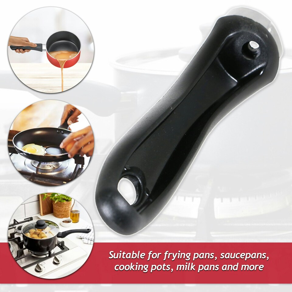image 1 of SPARES2GO Frying Pan Handle Curved Black Bakelite Saucepan Pot Cookware Replacement (200mm) Black
