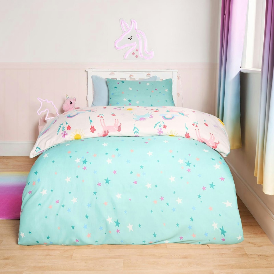 image 1 of OHS Kids Unicorn Magic Reversible Duvet Cover and Pillowcase Bedding Set, Single - Multi