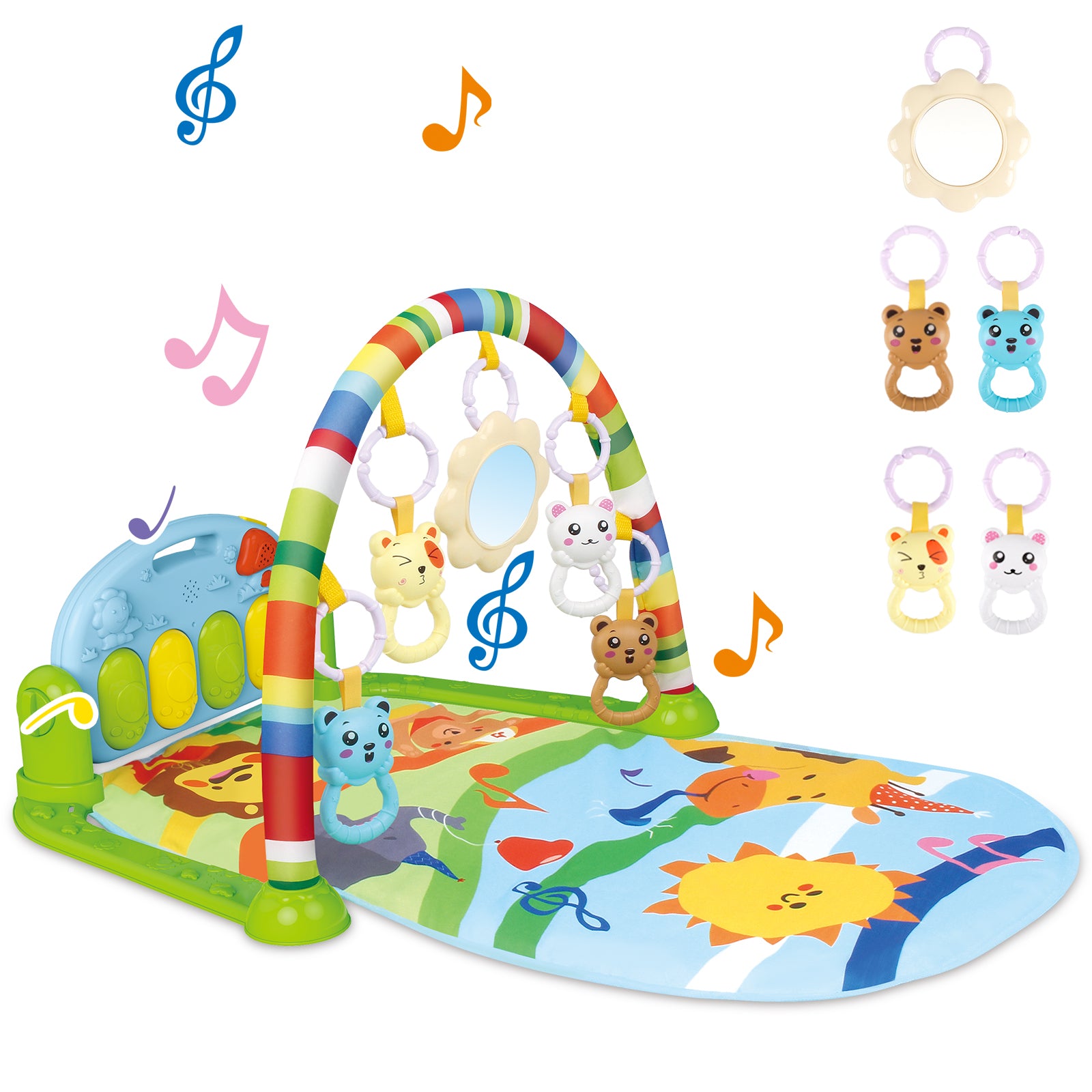 4-in-1 Baby Mat Kick and Piano Gym Music and Soft Light Detachable Activity Play Mat