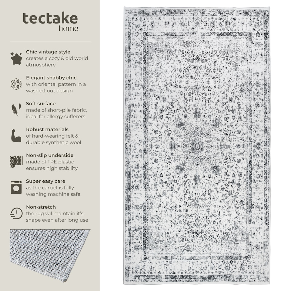 image 1 of Washable Rug Aliya - different sizes, oriental pattern, non-slip underside, non-allergenic short pile | Grey | grey | 80 x 150 cm | 1