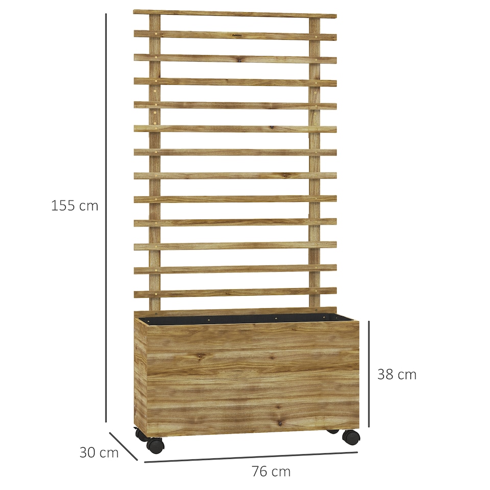 image 1 of Outsunny Garden Wooden Trellis Planter Box Raised Bed with 4 Wheels
