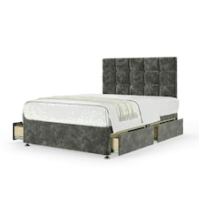 Charcoal Chenille 4 Drawer Divan Base and Pearl Headboard King Size