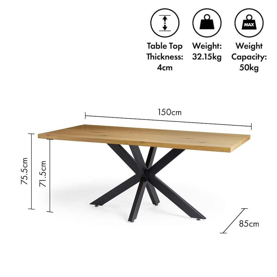 image 1 of VonHaus Abel Rectangular 6 Seater Dining Table with Wood Effect Top