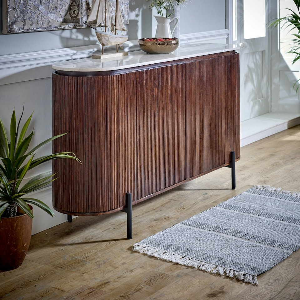 image 1 of Miel Mango Wood Sideboard With Marble Top & Metal Legs