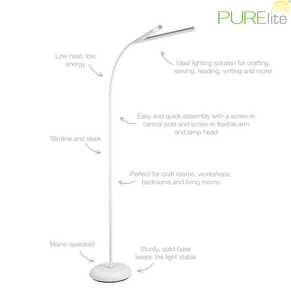 image 1 of PURElite Natural Daylight Floor Lamp - 2 Lights for Extra Power with 4 Brightness Settings for Reading & Crafts