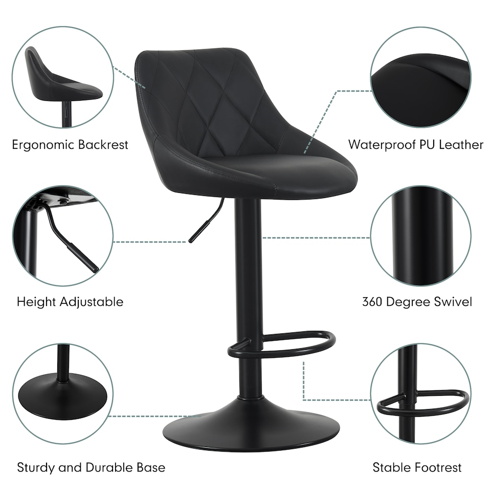 image 1 of MCC Direct Set of 2 Height Adjustable Bar Stool Kitchen Breakfast Chairs Stanley
