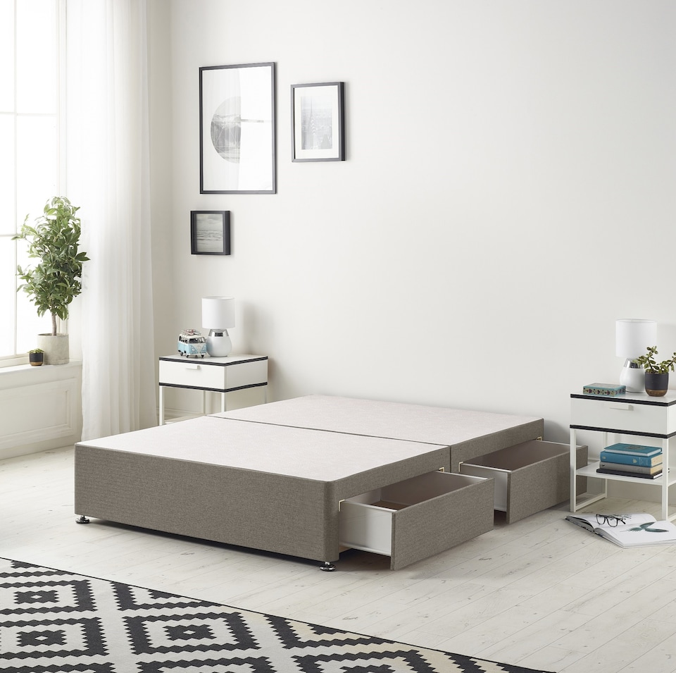 image 1 of Astoria Divan Bed Base with 2 Drawers & 30 Inch Diamante Headboard in Tweed Fabric | Brown | Coffee | Small Single