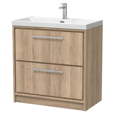 Balterley Longnor 2 Drawer Floor Standing Vanity Unit with 1 Tap Hole Thin Edge Basin, Light Oak, 800mm