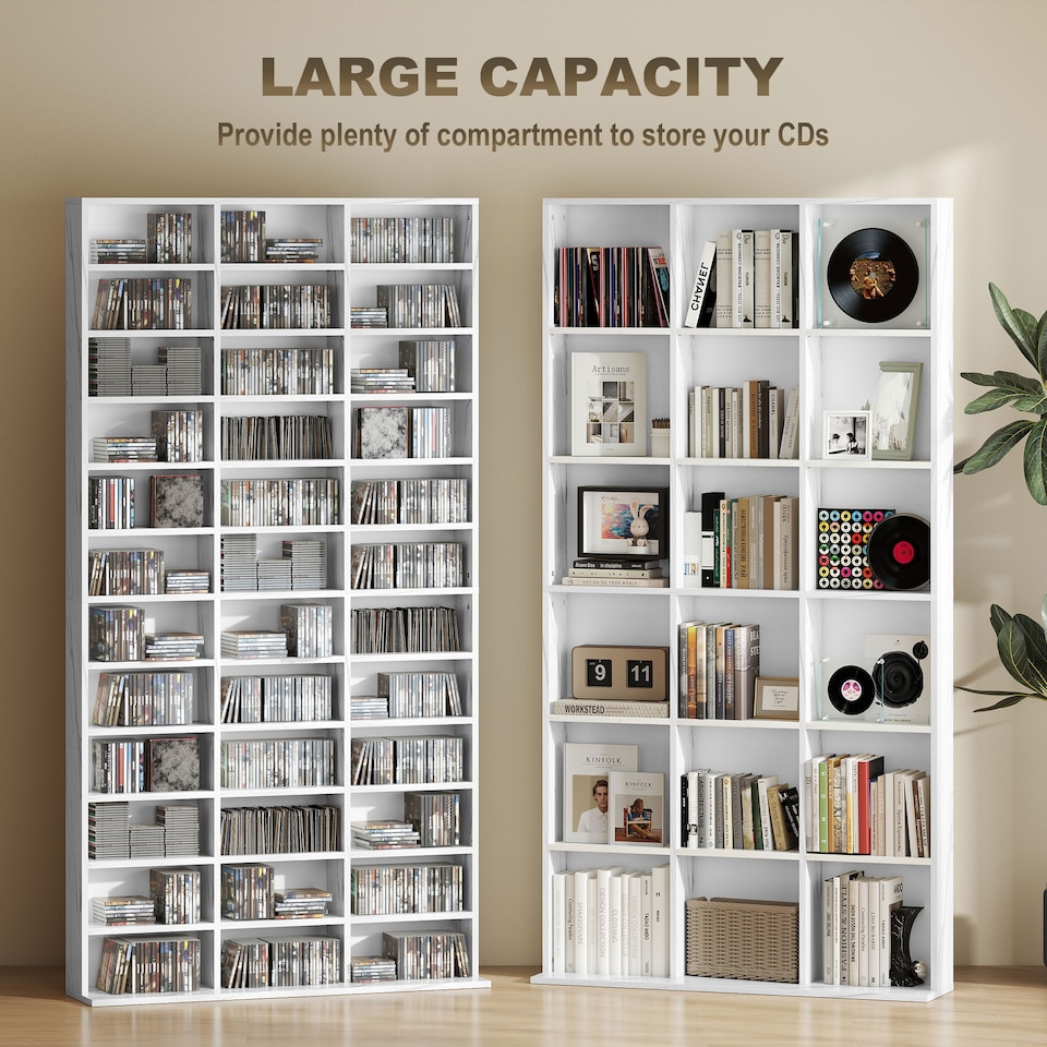image 1 of HOMCOM DVD CD Media Storage Rack, Video Display Unit, Marble Effect | White