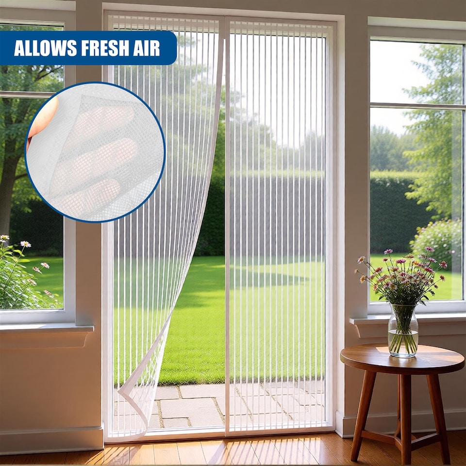 image 1 of GEEZY Magnetic Fly Screen Door Curtain 90x120cm White Mesh Insect Screen Mesh
