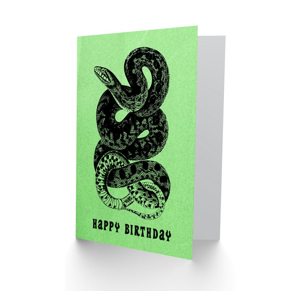 image 1 of Snake Serpent Retro Vintage Style Drawing Birthday Card