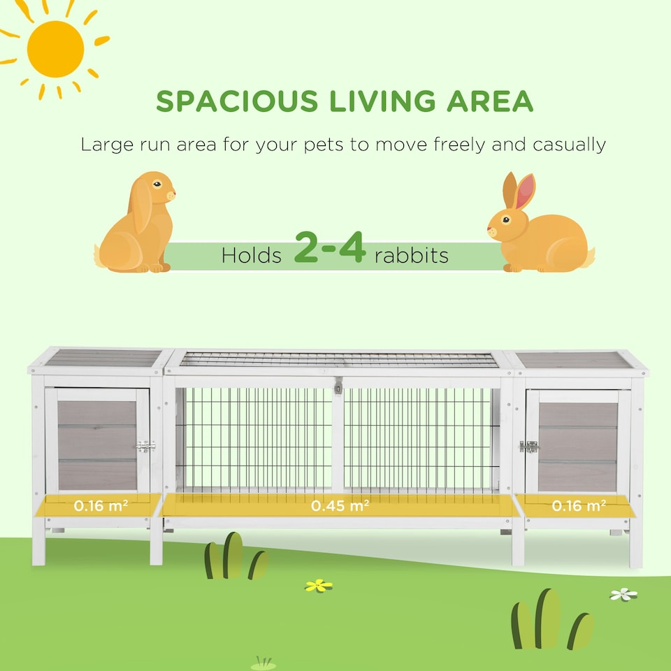 image 1 of PawHut Rabbit Hutch, Guinea Pig Cage w/ Slide Out Tray & Bunny Run, Grey