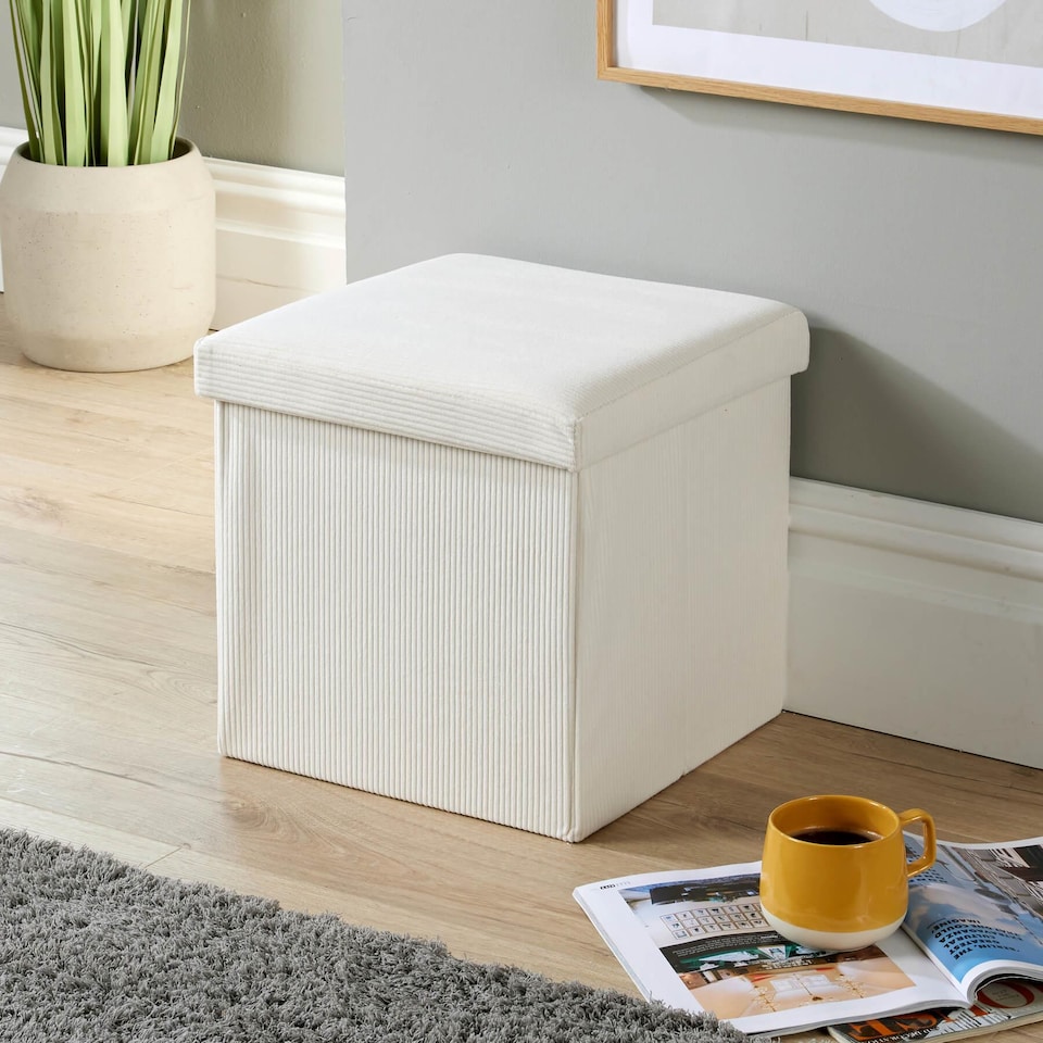 image 1 of Ottoman Storage Chest Folding Corduroy Fabric Solid Storage Box | Cream | Cream
