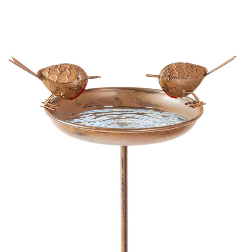 image 1 of Marco Paul Metal Garden Bird Bath & Bird Feeder on Stake with Decorative Robin Design 81cm