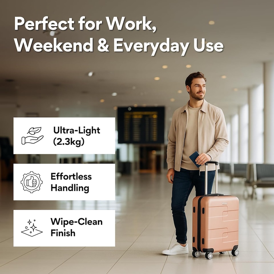 image 1 of Straame 55x40x20 cm Rose Gold Cabin Suitcase, 360° Spinner Wheels