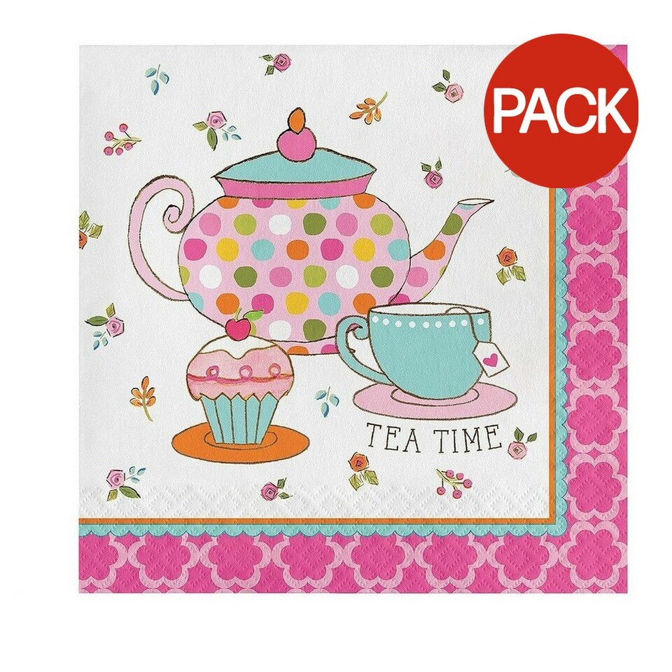 Creative Party Tea Time Napkins (Pack of 16) - White/Pink/Pastel Blue - One Size